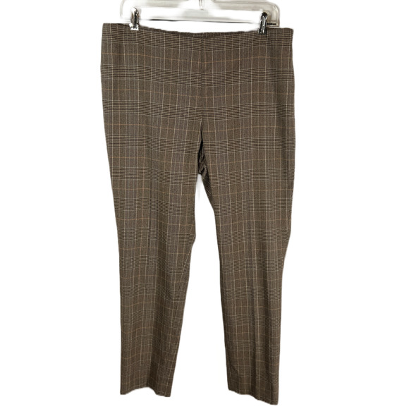 Premise Pants - Plaid Dress Pants Premise Women's Size 12 Brown White Flat Front, Ankle Cropped